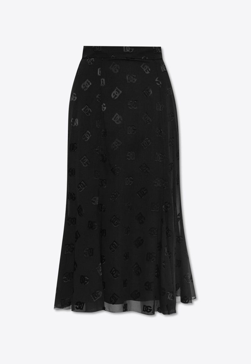 Dolce & Gabbana Logo Monogram Midi Skirt Black F4CCHT FJ9AF-N0000