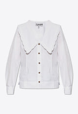 GANNI Ruffled Collar Buttoned Shirt White F5778 6099-151