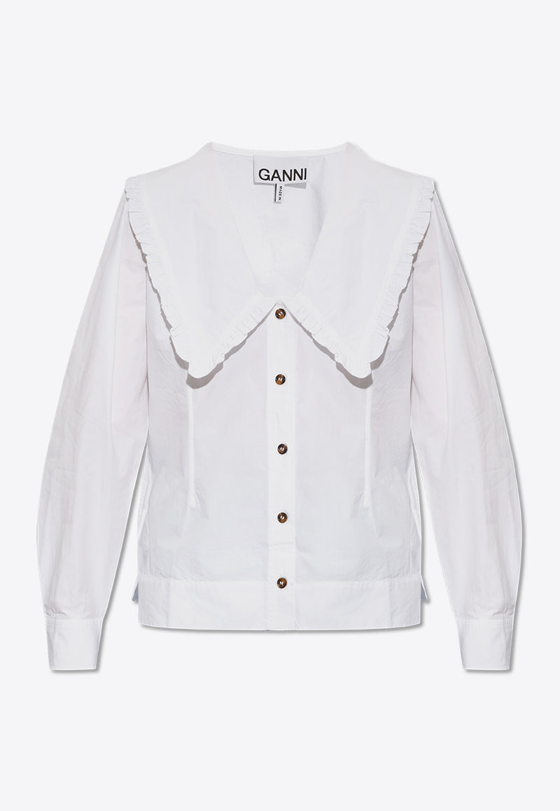 GANNI Ruffled Collar Buttoned Shirt White F5778 6099-151