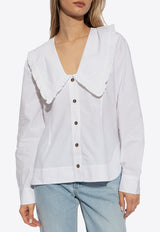 GANNI Ruffled Collar Buttoned Shirt White F5778 6099-151