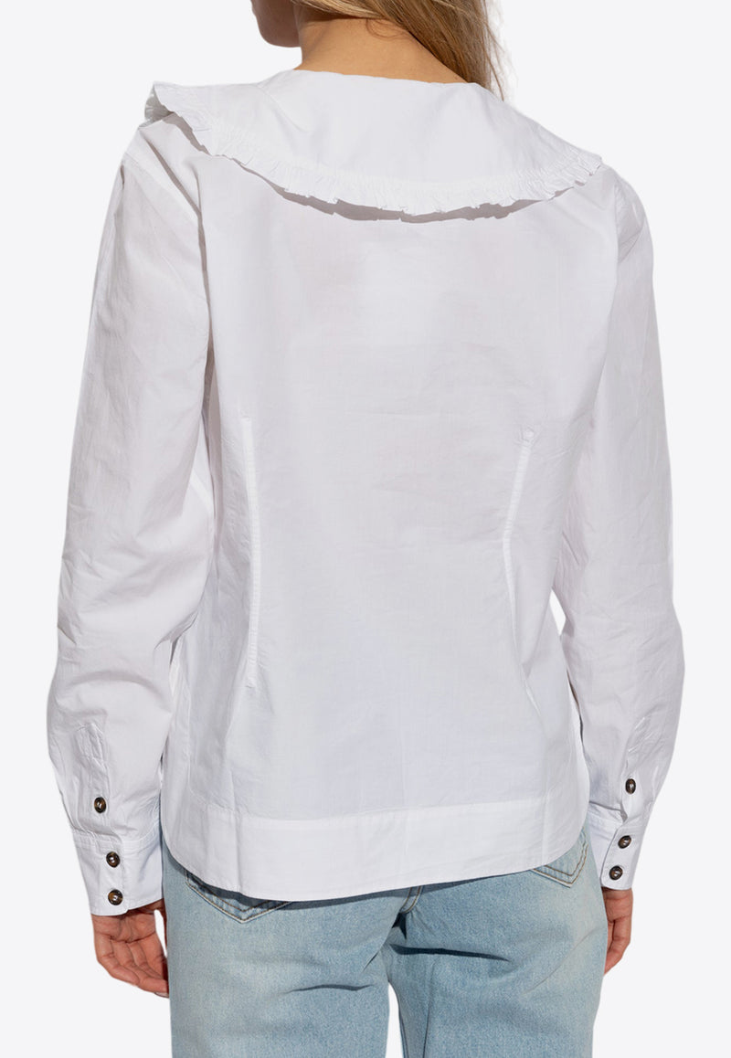 GANNI Ruffled Collar Buttoned Shirt White F5778 6099-151