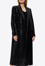 Dolce & Gabbana Sequin Embellished Double-Breasted Coat Black F0W1AT FLGAF-N0000