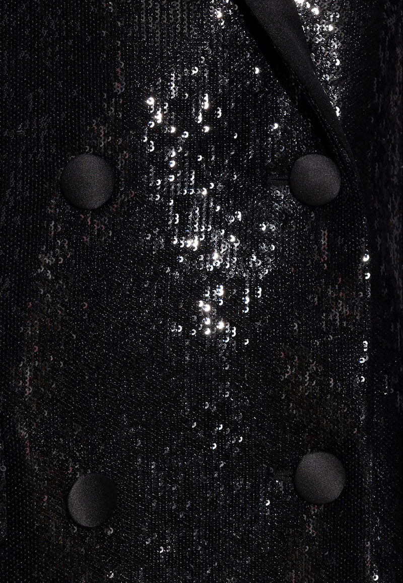 Dolce & Gabbana Sequin Embellished Double-Breasted Coat Black F0W1AT FLGAF-N0000