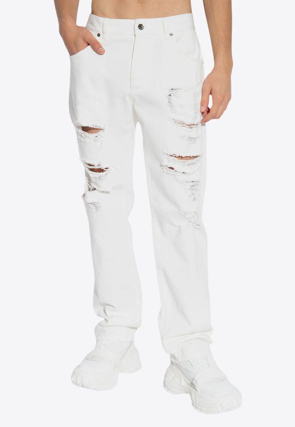 Dolce & Gabbana Straight-Leg Ripped Jeans White GP059D G8KO7-S9001