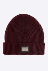 Dolce & Gabbana Logo Plaque Wool Beanie Burgundy GXK63T JEMQ5-R0108