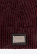 Dolce & Gabbana Logo Plaque Wool Beanie Burgundy GXK63T JEMQ5-R0108