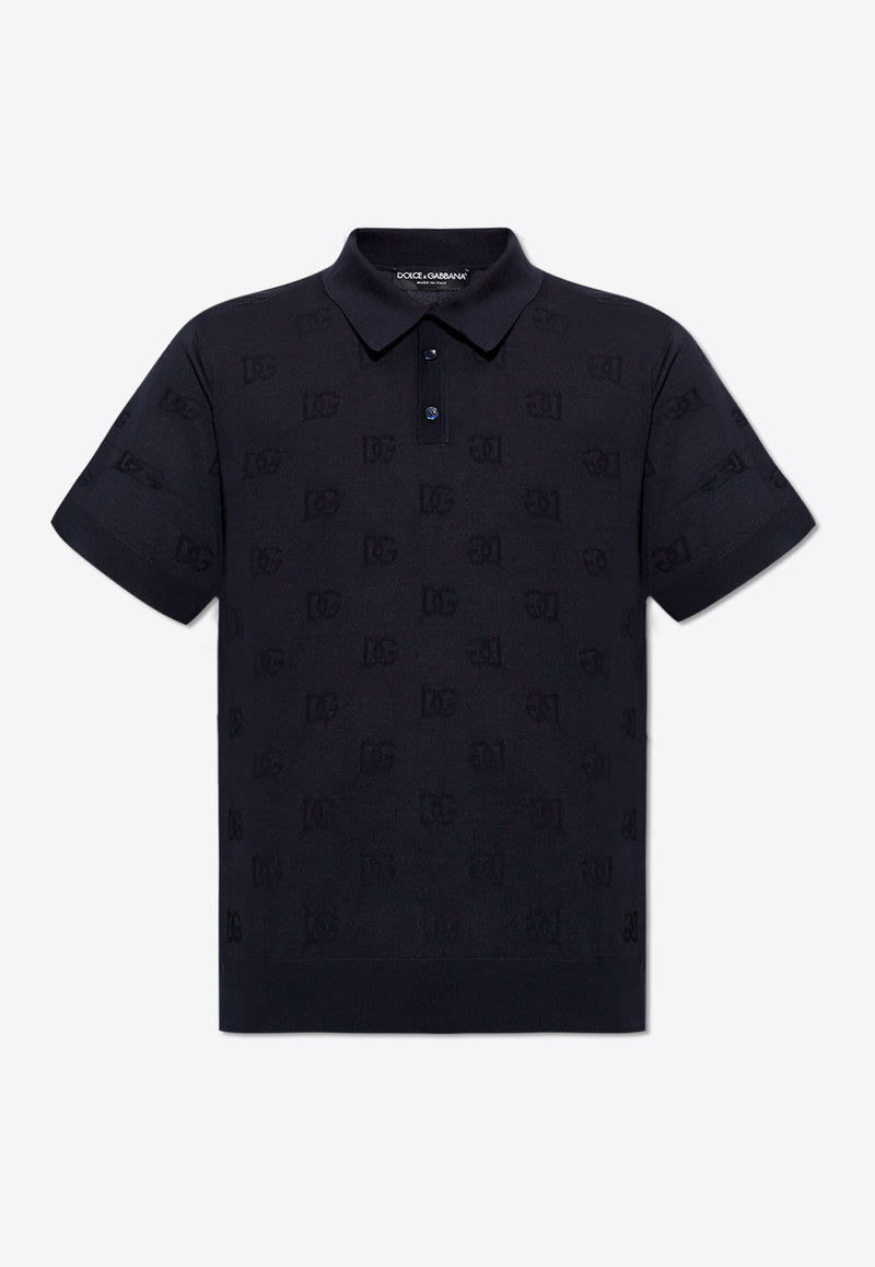 Dolce & Gabbana DG Monogram Jacquard Polo T-shirt Navy GXZ15T JAST6-B1622