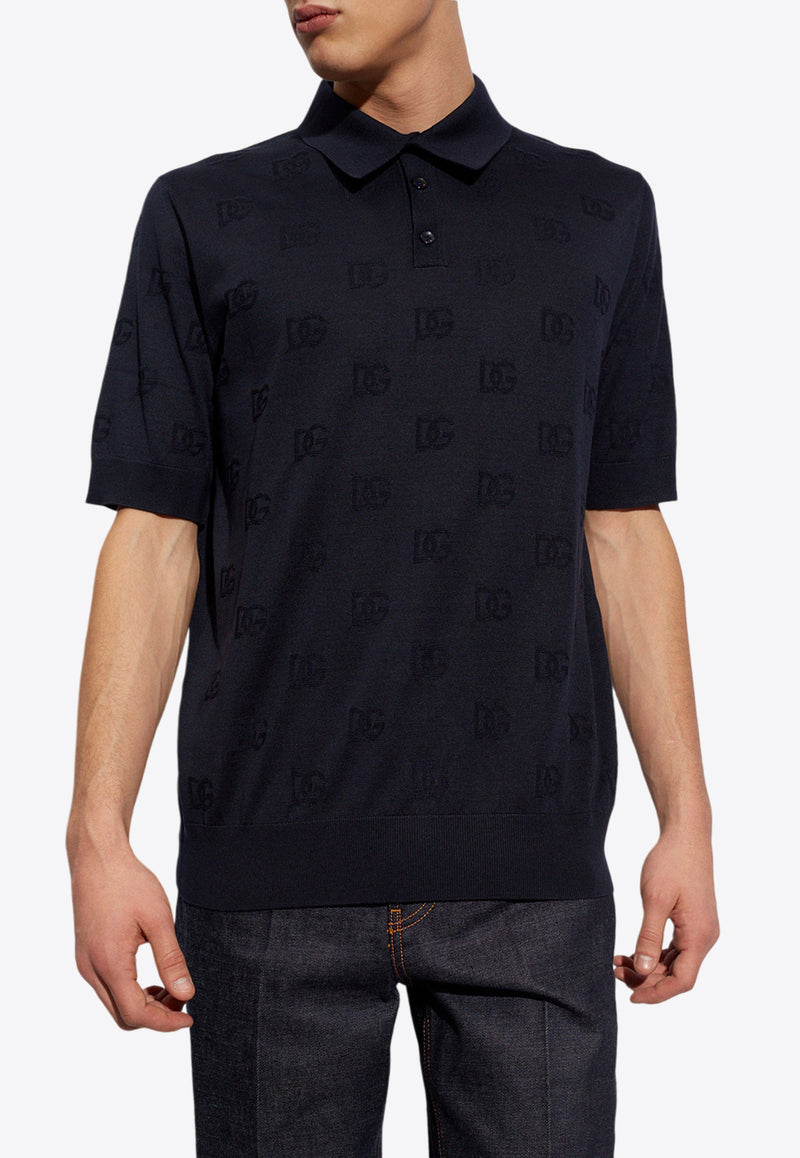 Dolce & Gabbana DG Monogram Jacquard Polo T-shirt Navy GXZ15T JAST6-B1622