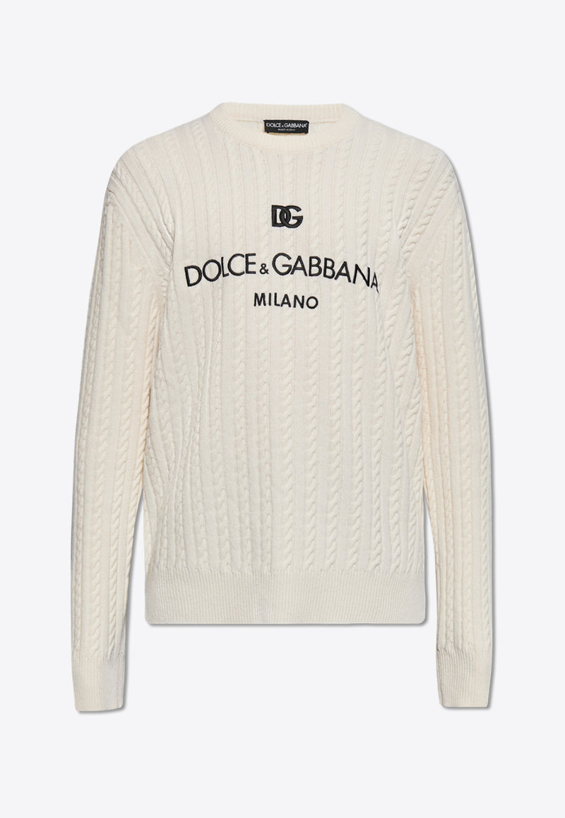 Dolce & Gabbana Cable Knit Logo Sweater Cream GXX09Z JCVS3-W0800