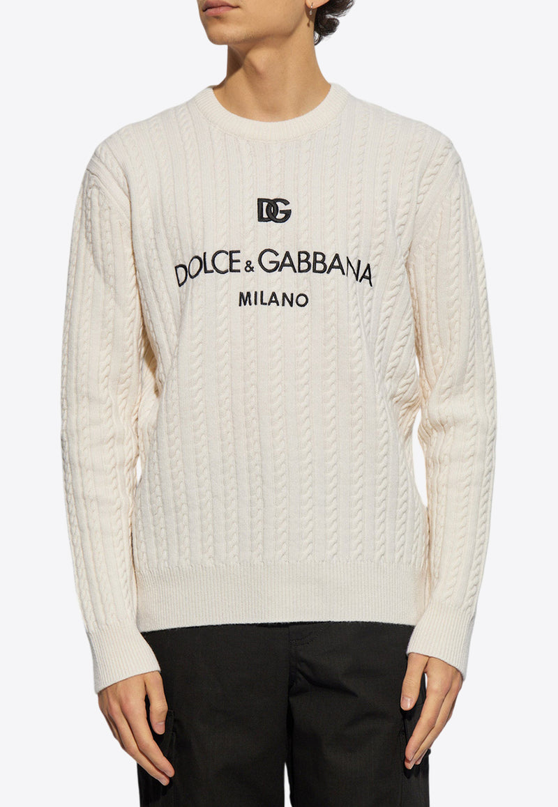 Dolce & Gabbana Cable Knit Logo Sweater Cream GXX09Z JCVS3-W0800