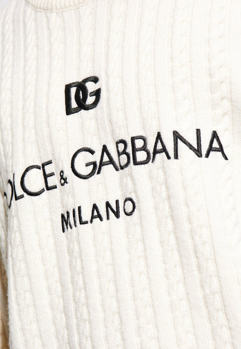 Dolce & Gabbana Cable Knit Logo Sweater Cream GXX09Z JCVS3-W0800