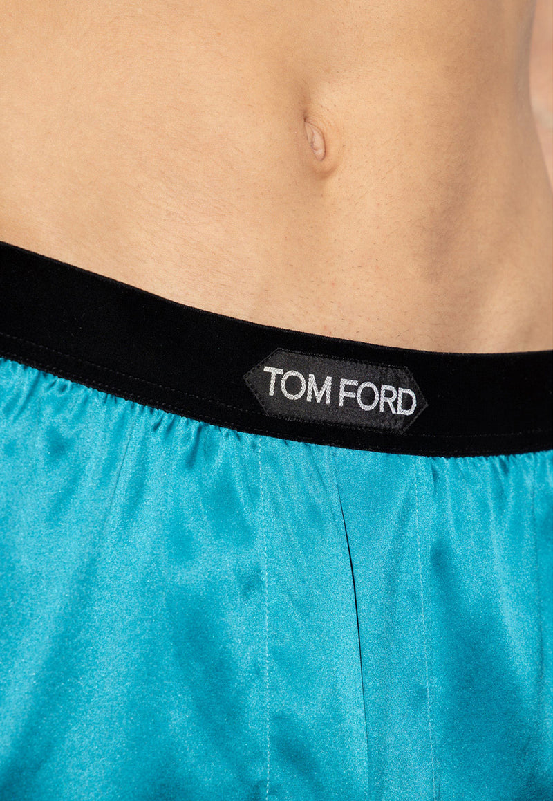 Tom Ford Logo Waistband Silk Boxer Shorts Blue T4LE41010 0-446