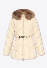 Moncler Loriot Fur-Trimmed Belted Down Jacket Beige I20931A00076 539ZD-20J