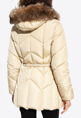 Moncler Loriot Fur-Trimmed Belted Down Jacket Beige I20931A00076 539ZD-20J