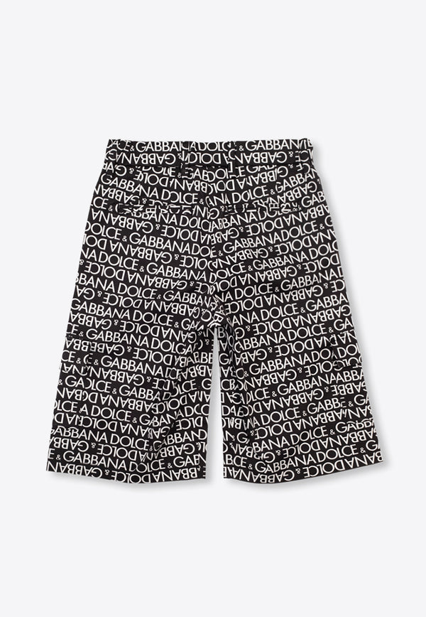 Dolce & Gabbana Kids Boys All-Over Logo Cargo Shorts Black L43Q24 FSFM0-HNXCW