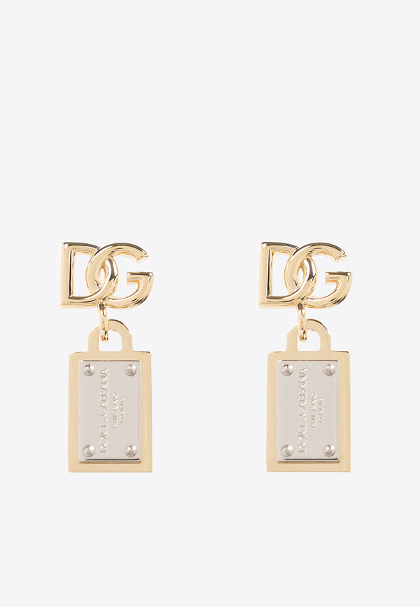 Dolce & Gabbana Logo Plaque DG Logo Drop Earrings Gold WEP6T1 W1111-87562