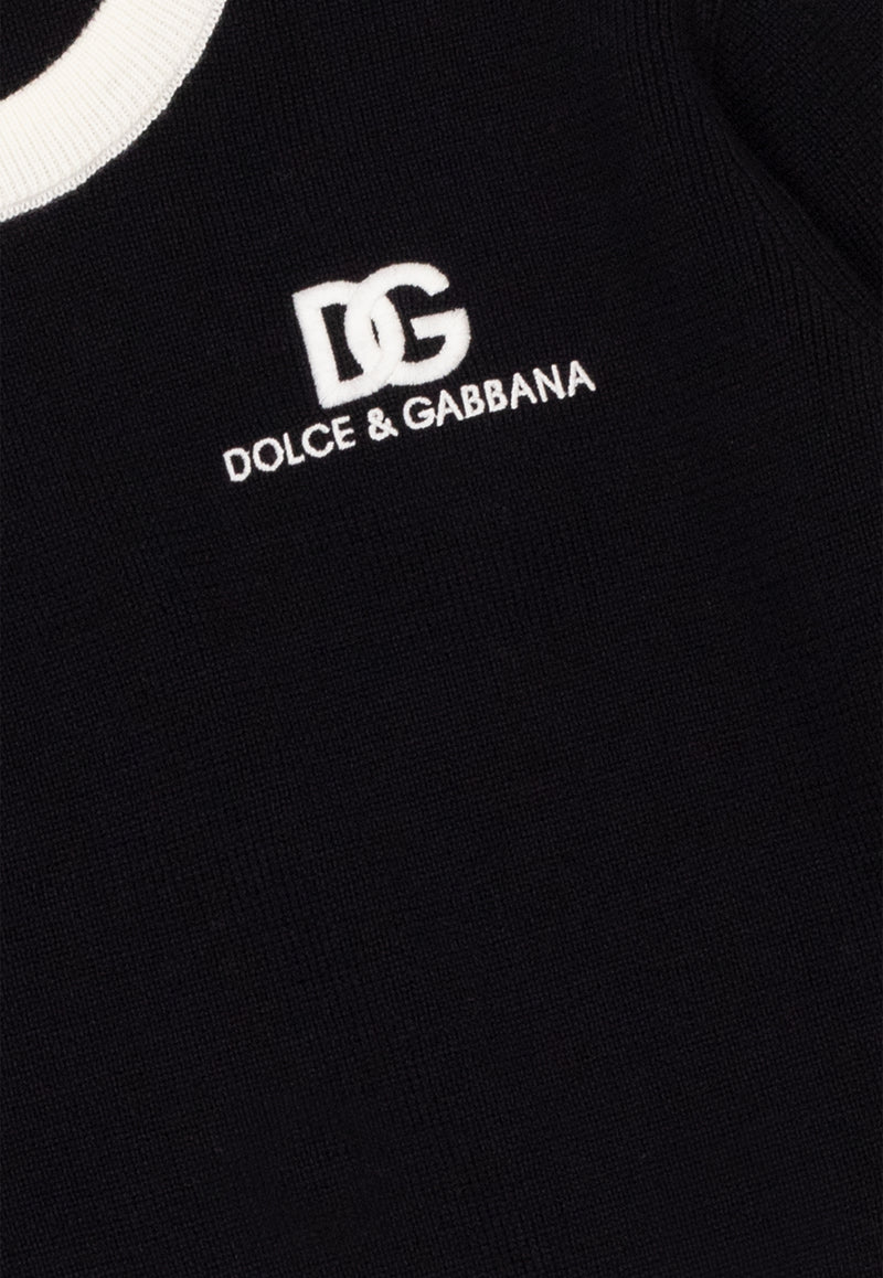 Dolce & Gabbana Kids Girls DG Embroidered Crewneck Sweater Black L5KWK5 JCVT2-N0000