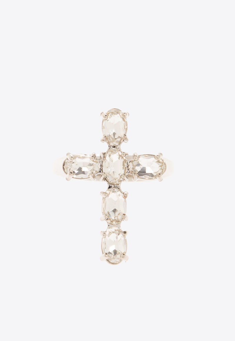 Dolce & Gabbana Rhinestone Embellished Crucifix Ring Silver WRQ2D1 W1111-G1012