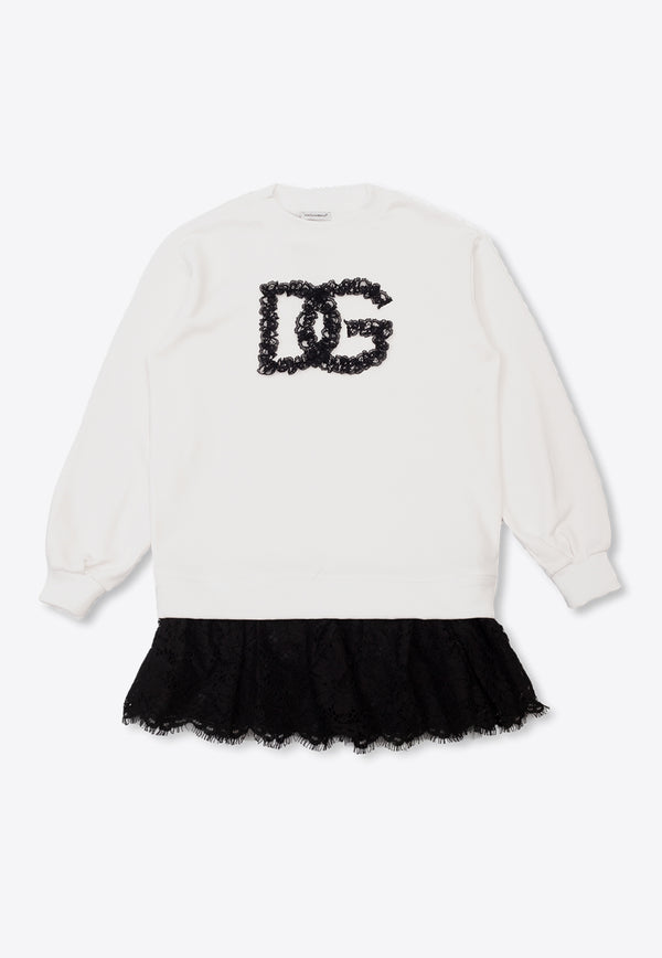 Dolce & Gabbana Kids Girls Laced DG Logo Mini Dress White L5JD8H G7L3V-S9000