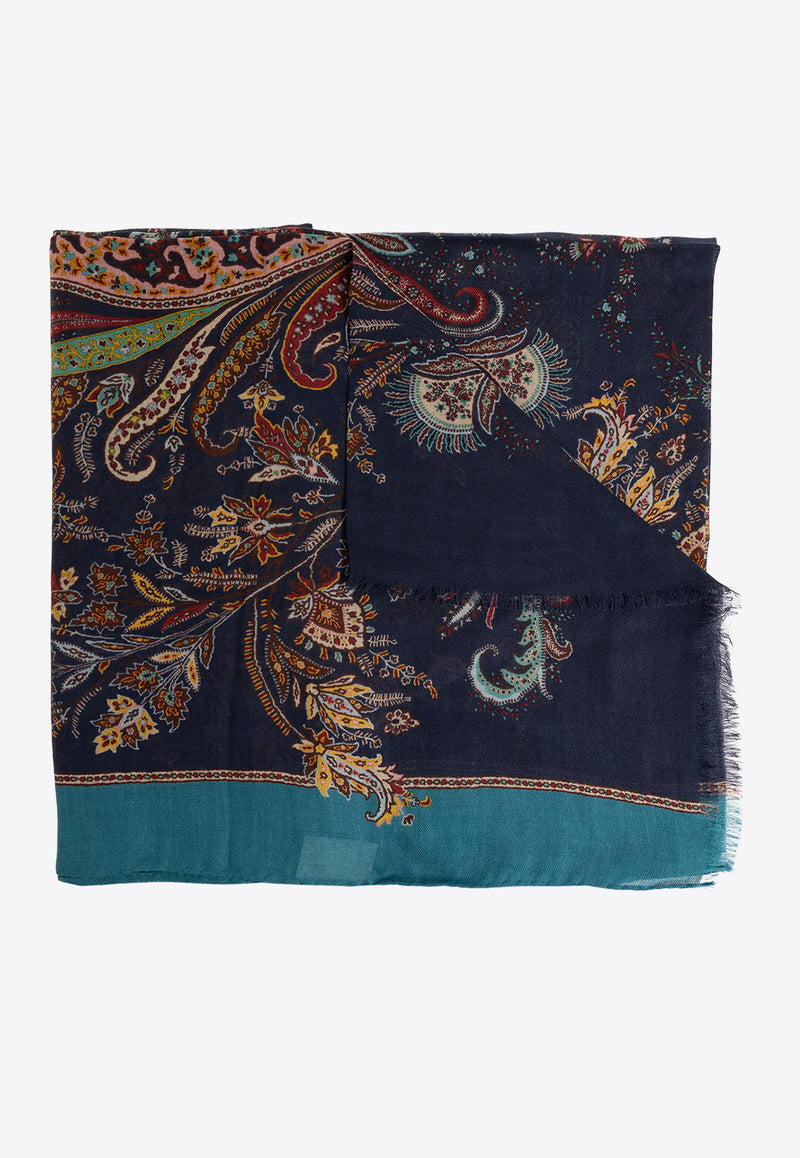 Etro Paisley Print Frayed Scarf Navy MATA0007 AV222-X0883