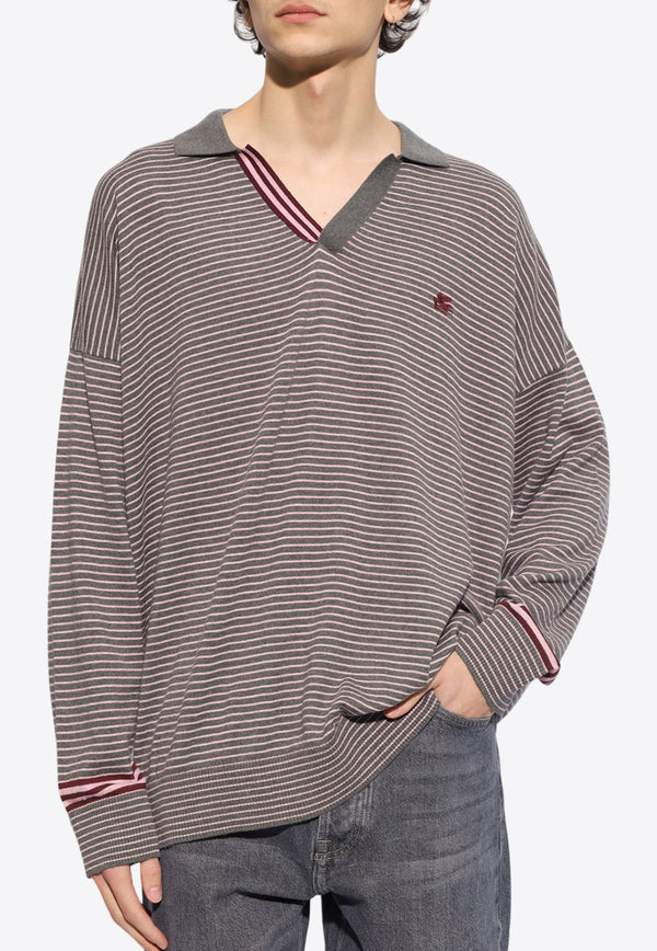 Etro Pegaso Striped Polo Sweater Gray MRKF0026 AC221-S8450