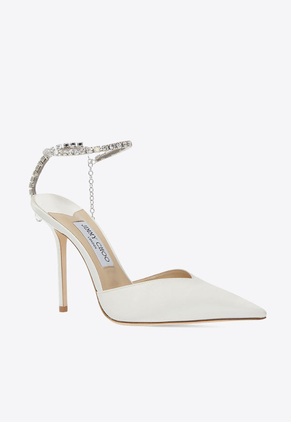 Jimmy Choo Saeda 100 Satin Pumps Ivory SAEDA 100 BBD-IVORY CRYSTAL