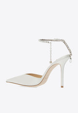 Jimmy Choo Saeda 100 Satin Pumps Ivory SAEDA 100 BBD-IVORY CRYSTAL