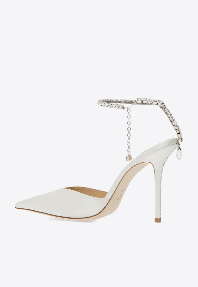 Jimmy Choo Saeda 100 Satin Pumps Ivory SAEDA 100 BBD-IVORY CRYSTAL