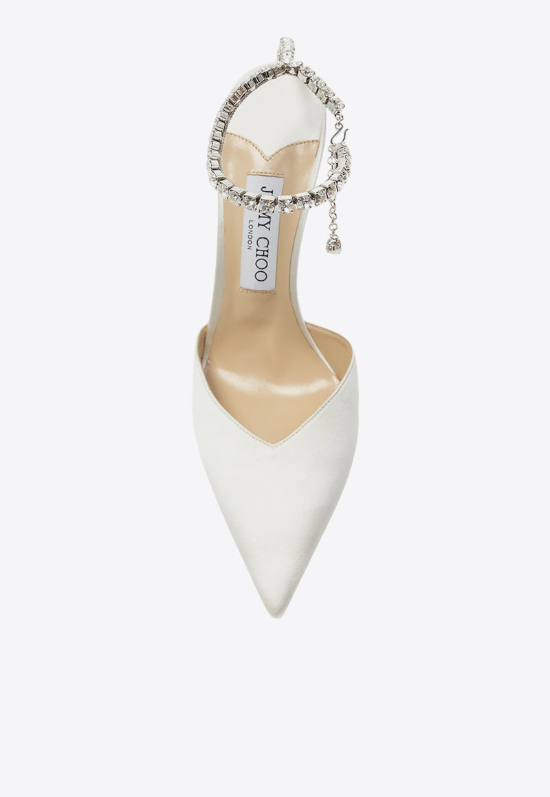 Jimmy Choo Saeda 100 Satin Pumps Ivory SAEDA 100 BBD-IVORY CRYSTAL