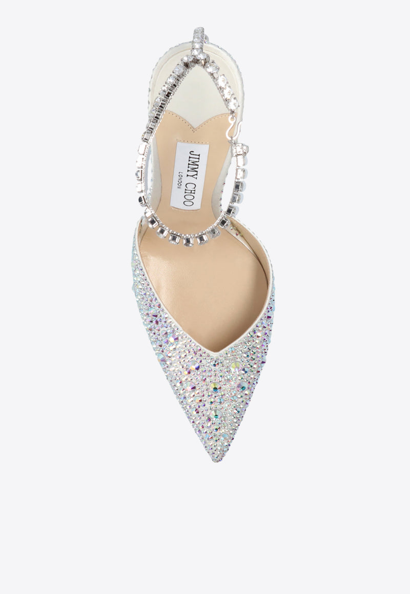 Jimmy Choo Saeda 100 Crystal Embellished Pumps Ivory SAEDA 100 BAM-IVORY CRYSTAL