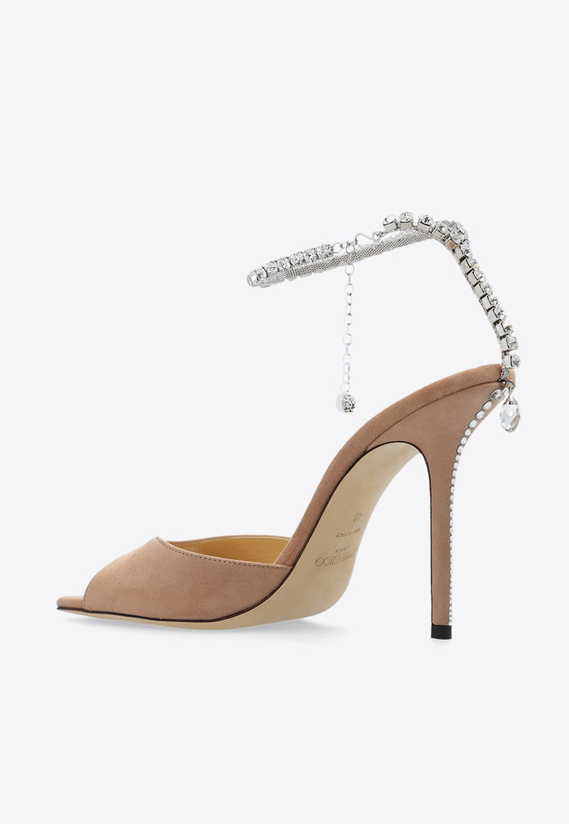 Jimmy Choo Saeda 100 Crystal Embellished Suede Sandals Ballet Pink SAEDA SANDAL 100 EWA-BALLET PINK CRYSTAL