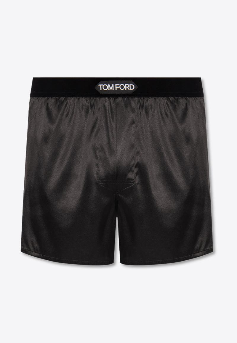 Tom Ford Logo Waistband Silk Boxer Shorts Black T4LE41010 0-202