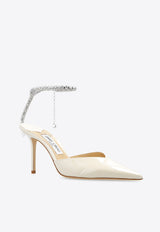 Jimmy Choo Saeda 85 Crystal Embellished Pumps in Patent Leather Cream SAEDA 85 BOB-LINEN CRYSTAL