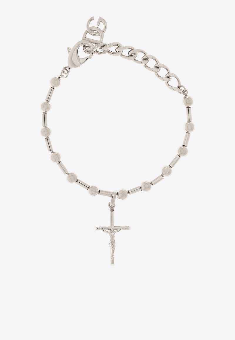 Dolce & Gabbana DNA Crucifix Beaded Bracelet Silver WBQ1D2 W1111-87655