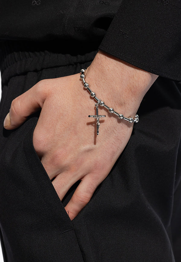 Dolce & Gabbana DNA Crucifix Beaded Bracelet Silver WBQ1D2 W1111-87655