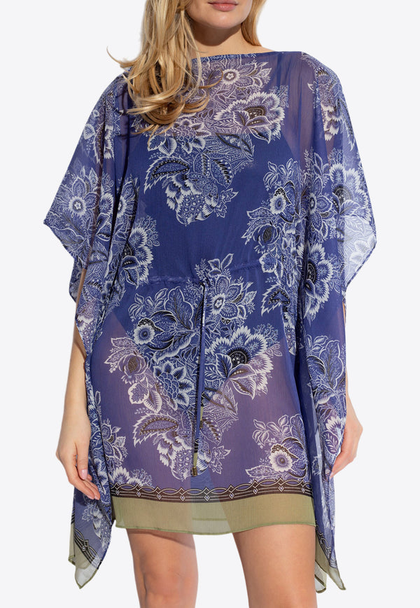 Etro Floral Print Mini Kaftan Beach Dress Blue WRPA0003 99SPS45-X0883