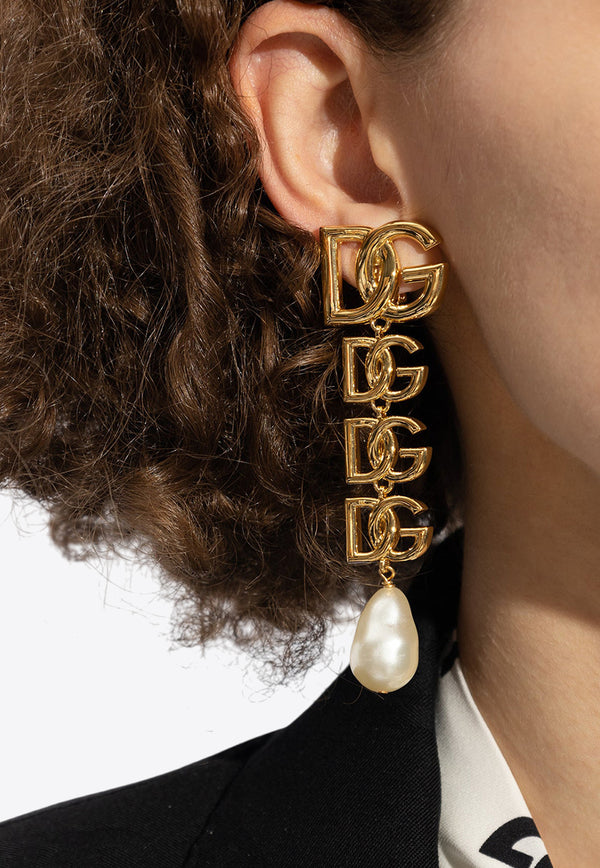 Dolce & Gabbana DG Logo Pearl Earrings Gold WEN6P5 W1111-ZOO00