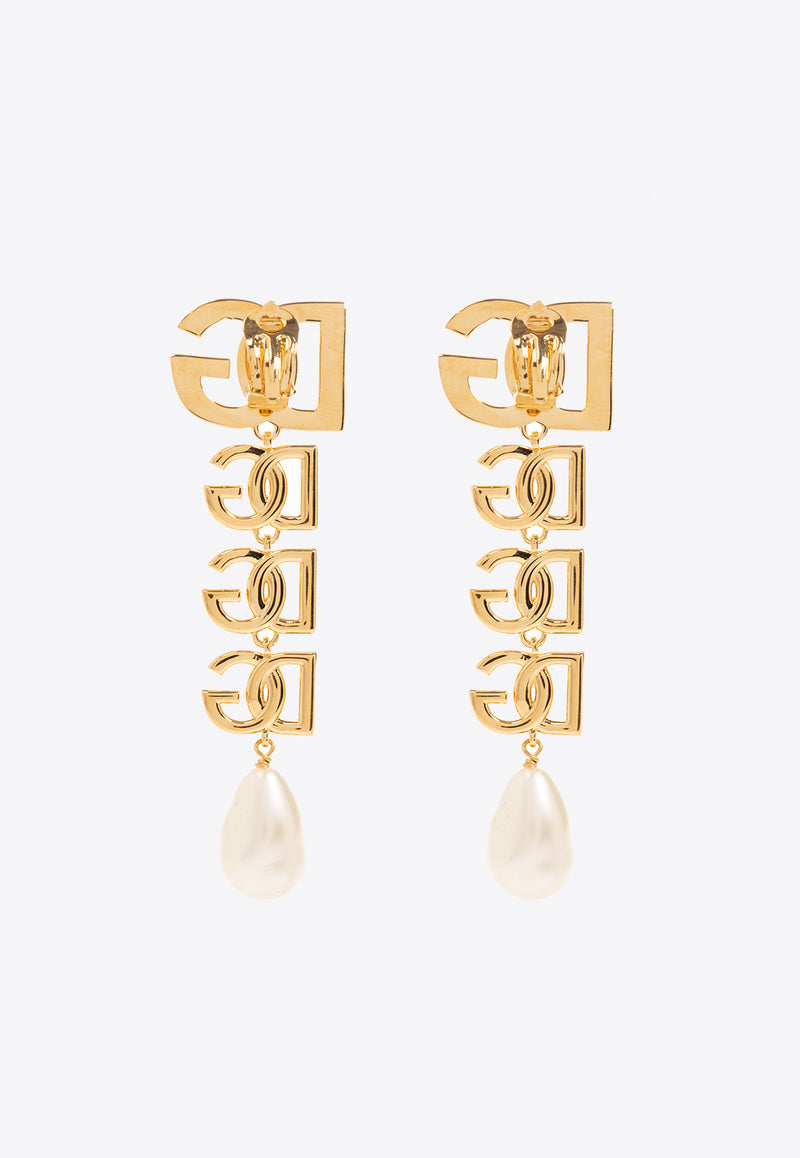 Dolce & Gabbana DG Logo Pearl Earrings Gold WEN6P5 W1111-ZOO00