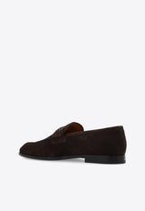 Salvatore Ferragamo Florio Gancini Suede Loafers Brown 021688 FLORIO 768817-T MORO