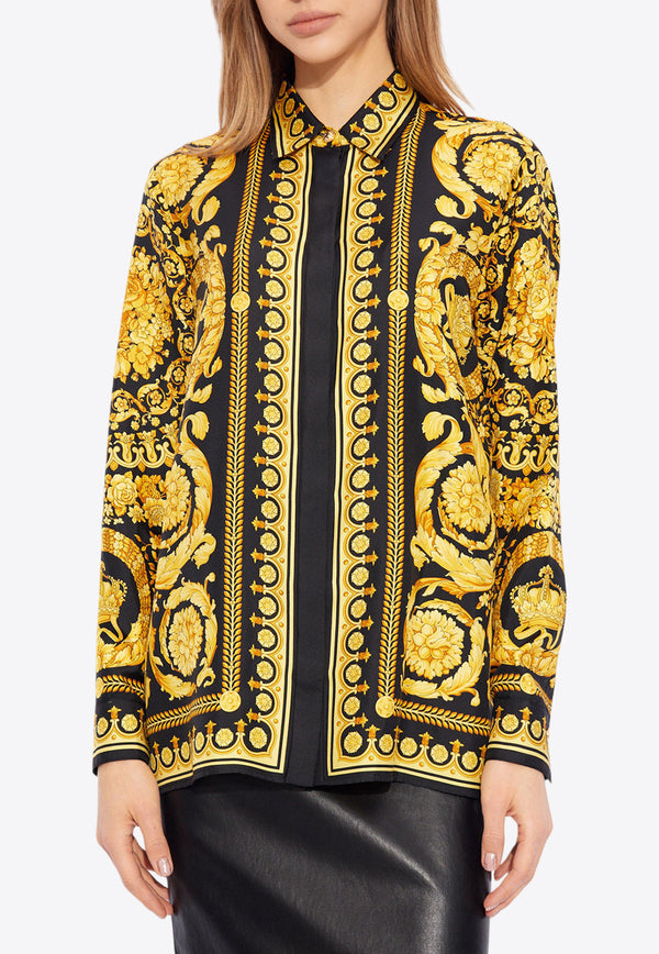 Versace Barocco Print Long-Sleeved Silk Shirt Yellow 1001360 1A10193-5B000