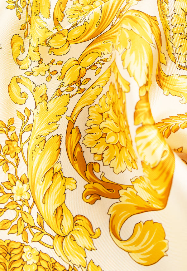 Versace Barocco Print Silk Square Scarf Yellow 1001600 1A04577-5K410