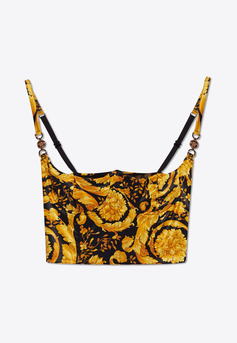 Versace Barocco Print Satin Bustier Top Yellow 1012770 1A09498-5B000