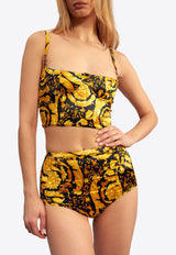 Versace Barocco Print Satin Bustier Top Yellow 1012770 1A09498-5B000