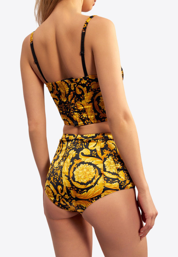 Versace Barocco Print Satin Bustier Top Yellow 1012770 1A09498-5B000