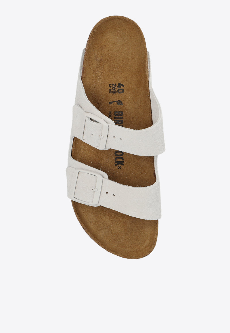 Birkenstock Arizona Double-Buckle Suede Slides Cream 1026842 0-ANTIQUE WHITE