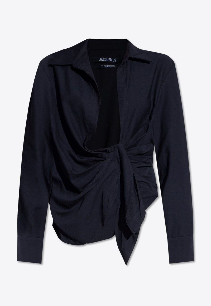 Jacquemus Bahia Draped Long-Sleeved Shirt Navy 213SH002 1020-390