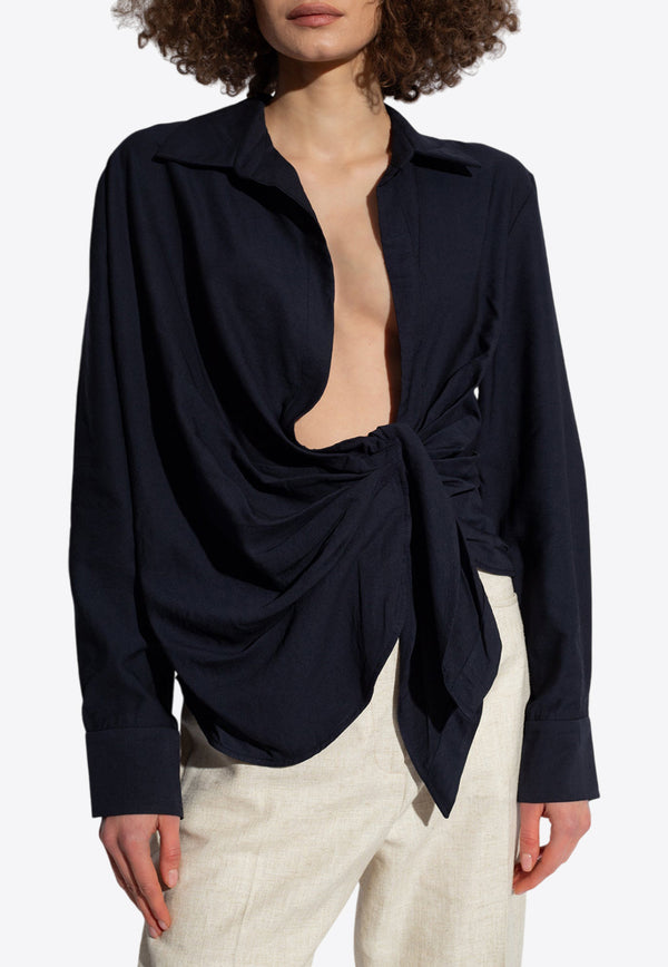 Jacquemus Bahia Draped Long-Sleeved Shirt Navy 213SH002 1020-390