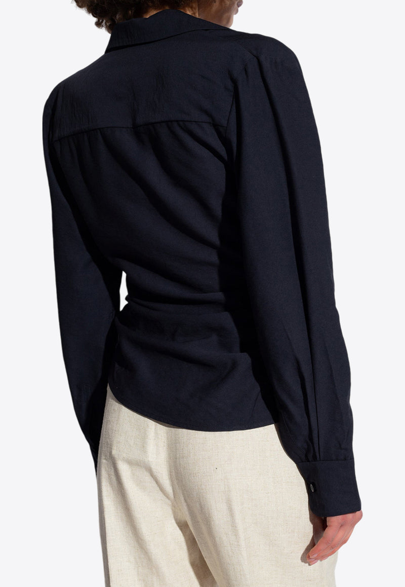 Jacquemus Bahia Draped Long-Sleeved Shirt Navy 213SH002 1020-390