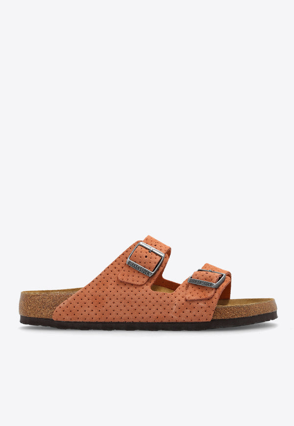 Birkenstock Arizona Double-Buckle Perforated Suede Slides Orange 1026985 0-DOTTED BURNT ORANGE