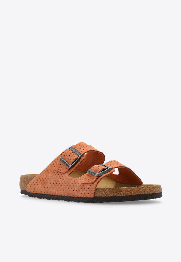 Birkenstock Arizona Double-Buckle Perforated Suede Slides Orange 1026985 0-DOTTED BURNT ORANGE